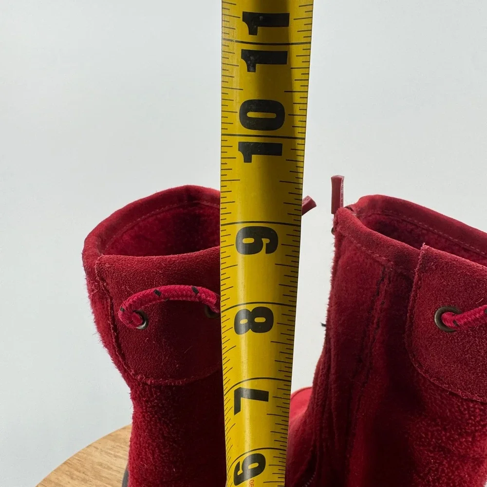 L.L. Bean Red Suede‎ Fleece Winter Boots Zip Up Ankle Boots Women's Size 6.5